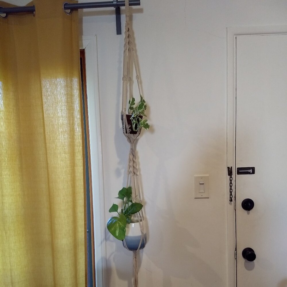 Macrame Plant Hanger Double Two Tier Rope Loop Long Fringe 62" Inch  Boho